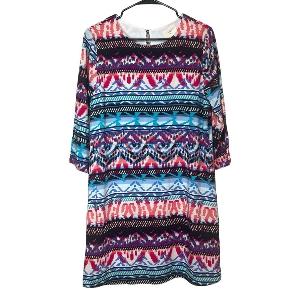 Everly Going Through the Motions Sheath Dress Colorful Boho 3/4 Sleeve Large NEW